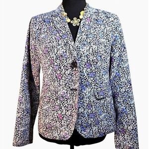 Talbots Women's Floral Print Cotton Blazer Jacket Petite 4P Multicolor